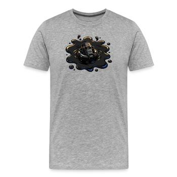 Oil barrel with sunglasses in oil puddle - Men's Premium Organic T-Shirt - heather grey - Front - Damien (186cm)
