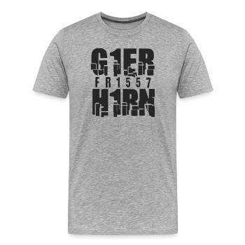 Gier frisst Hirn. - Männer Premium Bio T-Shirt - Grau meliert - Vorne - Damien (186cm)