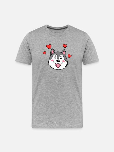 Alaskan Husky/Malamute (Comic Portrait) - Men's Premium Organic T-Shirt - heather grey
