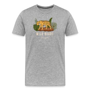 Tiger image with "wild heart studio" logo - Männer Premium Bio T-Shirt - Grau meliert - Vorne - Damien (186cm)