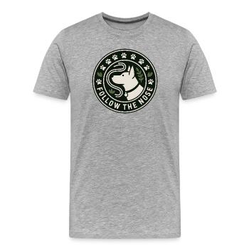 Follow The Nose Dog Nose Work Fun - Men's Premium Organic T-Shirt - heather grey - Front - Damien (186cm)