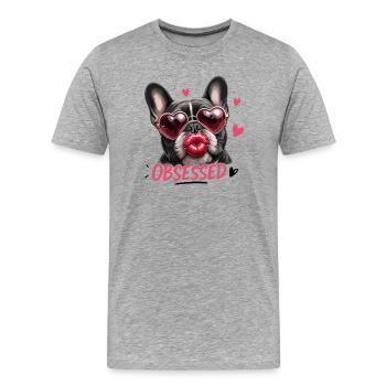 Obsessed French Bulldog Heart Sunglasses - Men's Premium Organic T-Shirt - heather grey - Front - Damien (186cm)