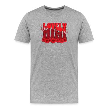 Lovely Maman – Fleurs rouges et papillons - T-shirt bio Premium Homme - gris chiné - Devant - Damien (186cm)