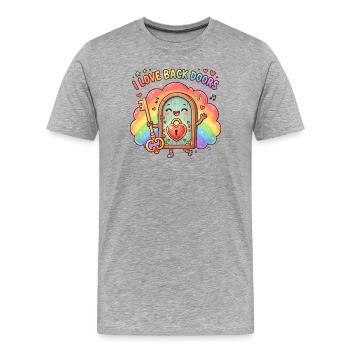 J’adore les portes dérobées arc-en-ciel des hommes drôles - T-shirt bio Premium Homme - gris chiné - Devant - Damien (186cm)