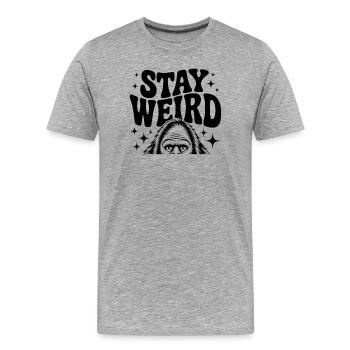 Bleib seltsam: Gorilladesign - Männer Premium Bio T-Shirt - Grau meliert - Vorne - Damien (186cm)