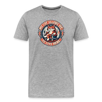 Roi Chat sur le Trône – La vie ici - T-shirt bio Premium Homme - gris chiné - Devant - Damien (186cm)