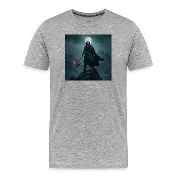 Guerrier des Montagnes – Hache païenne et Lune - T-shirt bio Premium Homme - gris chiné - Devant - Damien (186cm)