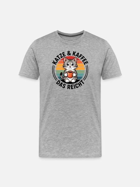 Katze und Kaffee das reicht - Männer Premium Bio T-Shirt - Grau meliert