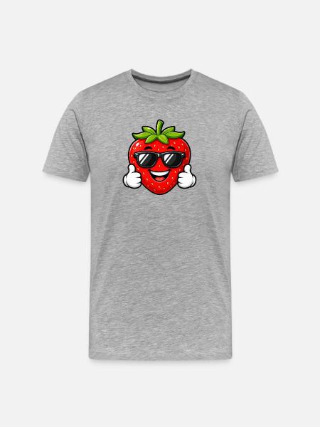 Strawberry smiling cool with sunglasses - Men's Premium Organic T-Shirt - heather grey
