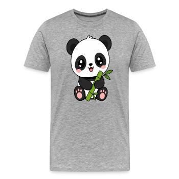 Kleiner Panda mit Bambus - Männer Premium Bio T-Shirt - Grau meliert - Vorne - Damien (186cm)