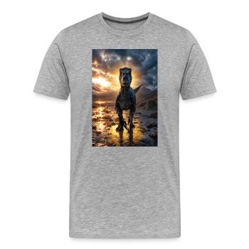 Dino am Sunset Shore - Männer Premium Bio T-Shirt - Grau meliert - Vorne - Damien (186cm)
