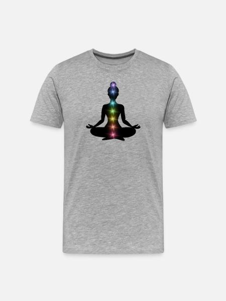 Rainbow Chakras Meditation Silhouette - Men's Premium Organic T-Shirt - heather grey