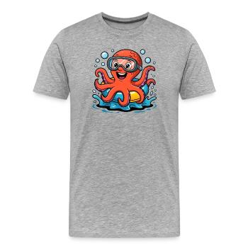 Lustiger Oktopus mit Taucherbrille - Männer Premium Bio T-Shirt - Grau meliert - Vorne - Damien (186cm)