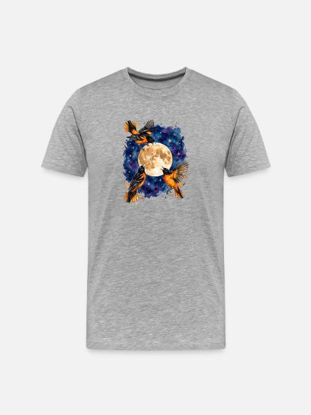 Mondnacht Rotkehlchen im Sternenmeer - Männer Premium Bio T-Shirt - Grau meliert