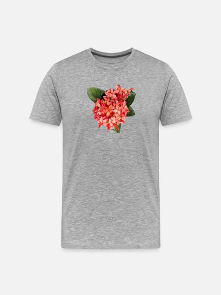 Vibrant_Ixora_Flower_Coral_Red_Tropical_Print - Men's Premium Organic T-Shirt - heather grey