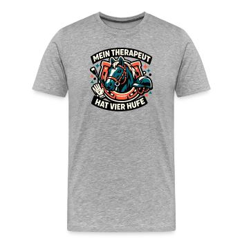 Mein Therapeut hat Vier Hufe - Männer Premium Bio T-Shirt - Grau meliert - Vorne - Damien (186cm)
