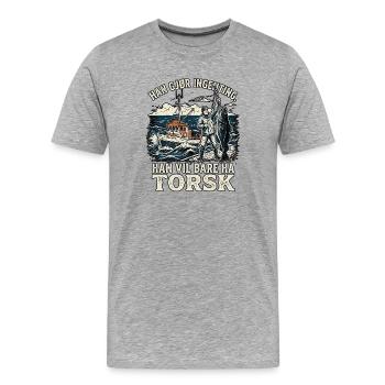 Norwegen Dorsch Angler - Männer Premium Bio T-Shirt - Grau meliert - Vorne - Damien (186cm)