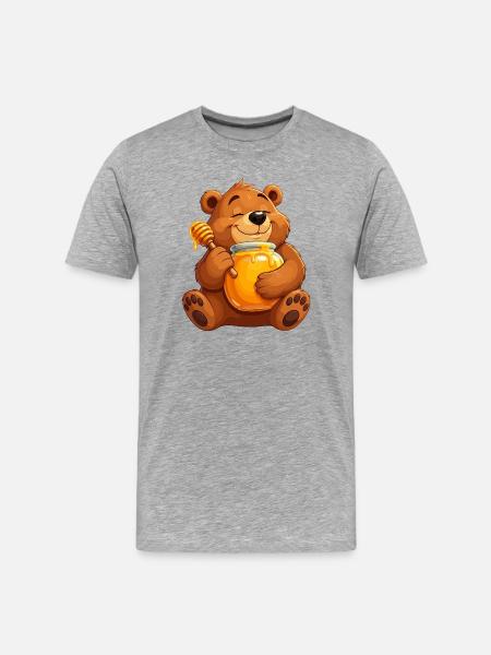 Kuschelbär mit Honigtopf - Männer Premium Bio T-Shirt - Grau meliert