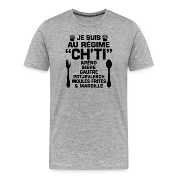 Régime ch'ti - T-shirt bio Premium Homme - gris chiné - Devant - Damien (186cm)