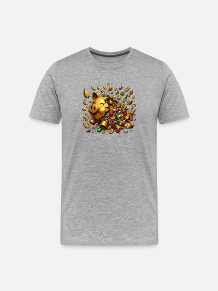 Goldenes Schweinchen-Schatzregen - Männer Premium Bio T-Shirt - Grau meliert