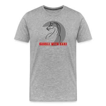 Pferd im Kreis mit Hinweis Handle with Care - Männer Premium Bio T-Shirt - Grau meliert - Vorne - Damien (186cm)