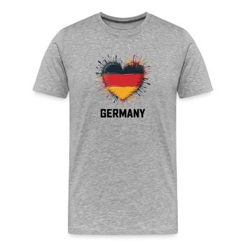  Herz mit Deutscher Flagge - Männer Premium Bio T-Shirt - Grau meliert - Vorne - Damien (186cm)