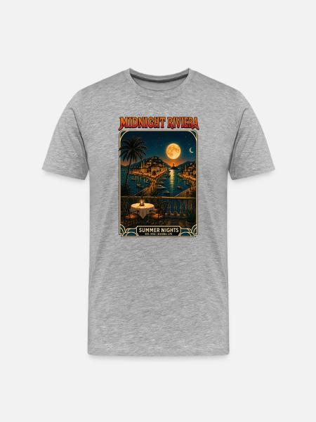 Mitternachts-Riviera-Sommernächte - Männer Premium Bio T-Shirt - Grau meliert