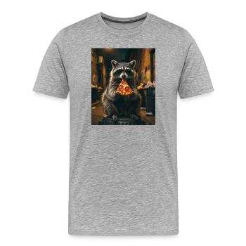 Waschbär mit Pizza und Sonnenbrille - Männer Premium Bio T-Shirt - Grau meliert - Vorne - Damien (186cm)