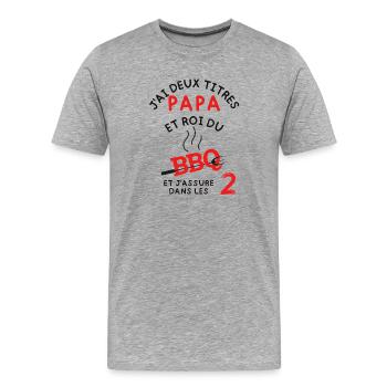 Papa BBQ Roi Du Grill 2 - T-shirt bio Premium Homme - gris chiné - Devant - Damien (186cm)