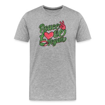 Peace Love veganes Retro-Skript - Männer Premium Bio T-Shirt - Grau meliert - Vorne - Damien (186cm)