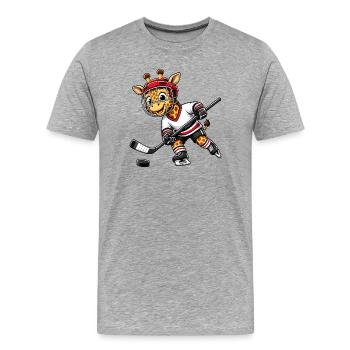 Cute Giraffe Hockey Player Cartoon Comic - Men's Premium Organic T-Shirt - heather grey - Front - Damien (186cm)
