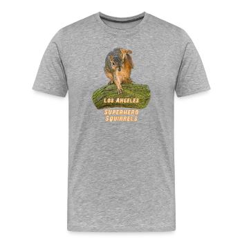 Écureuil en pose de super-héros, Écureuil renard - T-shirt bio Premium Homme - gris chiné - Devant - Damien (186cm)