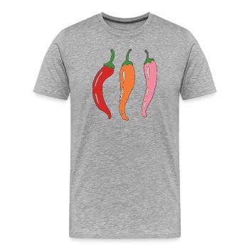 Chili-Trio Illustration - Männer Premium Bio T-Shirt - Grau meliert - Vorne - Damien (186cm)