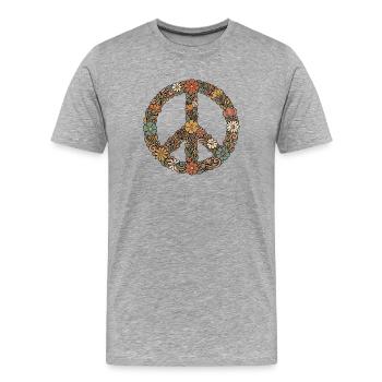 60er Peace Symbol Blumen - Männer Premium Bio T-Shirt - Grau meliert - Vorne - Damien (186cm)