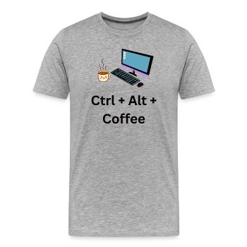 Ctrl Alt Coffee Computer Meme - T-shirt bio Premium Homme - gris chiné - Devant - Damien (186cm)