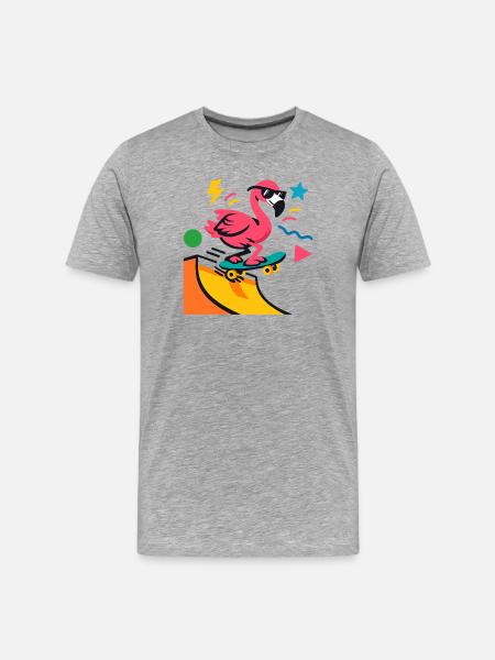 Flamingo Skateboard Neon - Men's Premium Organic T-Shirt - heather grey