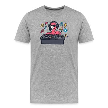 Flamingo DJ im Plattenteller-Style - Männer Premium Bio T-Shirt - Grau meliert - Vorne - Damien (186cm)