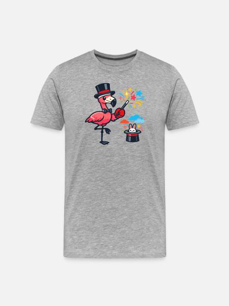 Flamingo-Zauberer im Hut - Männer Premium Bio T-Shirt - Grau meliert