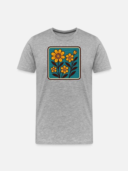 Sonnenblumen im Tealfeld - Männer Premium Bio T-Shirt - Grau meliert