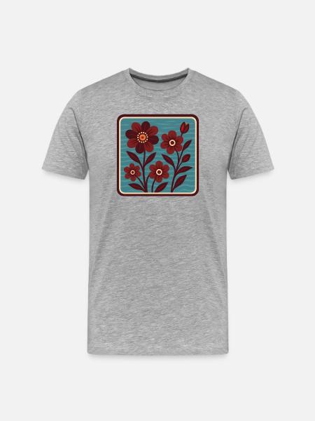 Red retro flower with sea background - Men's Premium Organic T-Shirt - heather grey
