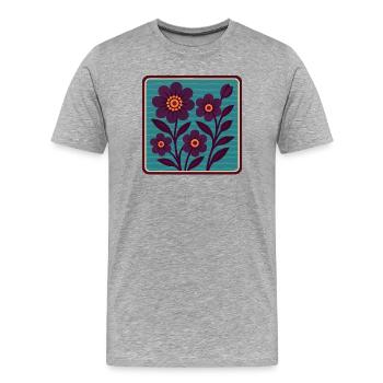 Lila Retro Blumen  - Männer Premium Bio T-Shirt - Grau meliert - Vorne - Damien (186cm)