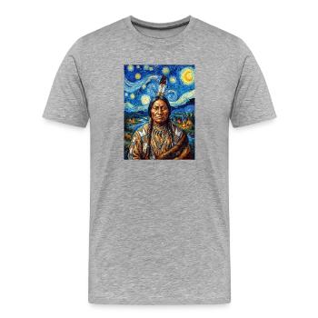 N Navajo Sternennacht Portrait - Männer Premium Bio T-Shirt - Grau meliert - Vorne - Damien (186cm)
