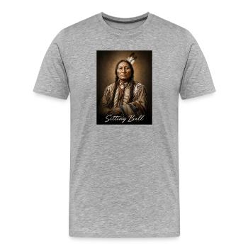 Porträt von Sitzender Bulle - Männer Premium Bio T-Shirt - Grau meliert - Vorne - Damien (186cm)