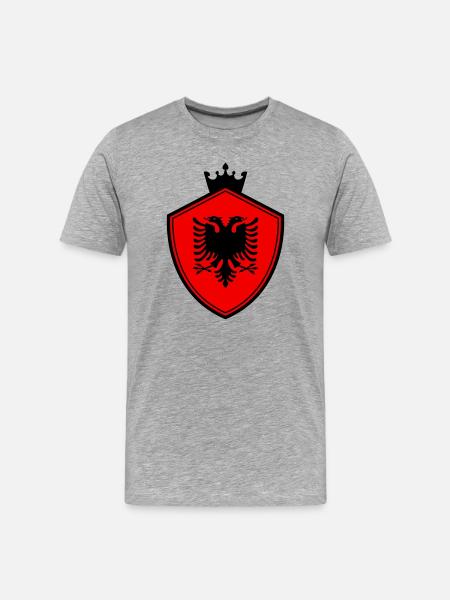Albania Eagle on Shield with Crown - Men's Premium Organic T-Shirt - heather grey