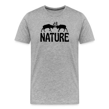 T-Shirt Kämpfende Hirsche Nature Wildnis Wald - Männer Premium Bio T-Shirt - Grau meliert - Vorne - Damien (186cm)