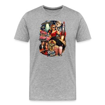Fusée Moon Rockabilly Retro du Diner - T-shirt bio Premium Homme - gris chiné - Devant - Damien (186cm)