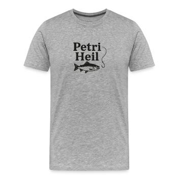 Petri Heil: Klassischer Angler-Slogan - Männer Premium Bio T-Shirt - Grau meliert - Vorne - Damien (186cm)