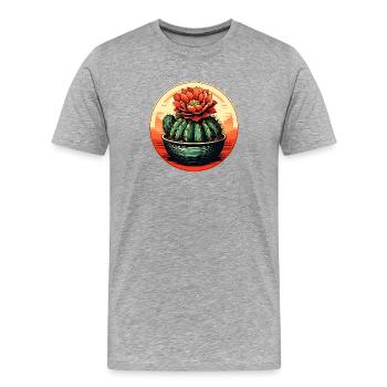 Cactus fleur rouge à la lumière du soir - T-shirt bio Premium Homme - gris chiné - Devant - Damien (186cm)