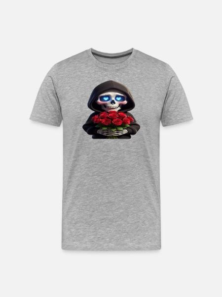 Skelett - Rosenstrauß - Männer Premium Bio T-Shirt - Grau meliert
