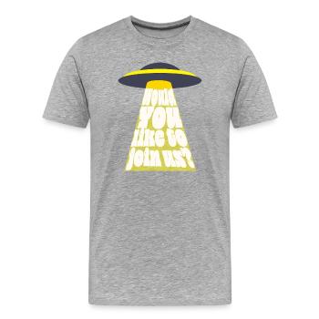 Sci-Fi UFO invitation - Männer Premium Bio T-Shirt - Grau meliert - Vorne - Damien (186cm)